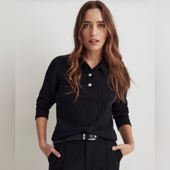 Madewell Variegated Rib Boxy Polo Shirt - Picture 1 of 11